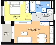 2 pokoje, mieszkanie 40,73 m², piętro 1, oferta nr 2D.1.130, Ogrody Geyera Apartamenty, Łódź, Śródmieście, ul. Piotrkowska 293/305