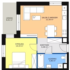 2 pokoje, mieszkanie 48,92 m², piętro 1, oferta nr 2D.1.131, Ogrody Geyera Apartamenty, Łódź, Śródmieście, ul. Piotrkowska 293/305