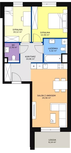 3 pokoje, mieszkanie 65,37 m², piętro 1, oferta nr 2D.1.133, Ogrody Geyera Apartamenty, Łódź, Śródmieście, ul. Piotrkowska 293/305