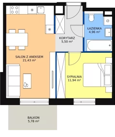 2 pokoje, mieszkanie 43,86 m², piętro 1, oferta nr 2E.1.175, Ogrody Geyera Apartamenty, Łódź, Śródmieście, ul. Piotrkowska 293/305