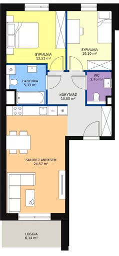 3 pokoje, mieszkanie 65,20 m², piętro 1, oferta nr 2G.1.222, Ogrody Geyera Apartamenty, Łódź, Śródmieście, ul. Piotrkowska 293/305
