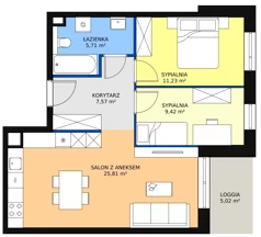3 pokoje, mieszkanie 59,74 m², piętro 1, oferta nr 2G.1.227, Ogrody Geyera Apartamenty, Łódź, Śródmieście, ul. Piotrkowska 293/305