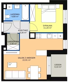 2 pokoje, mieszkanie 45,48 m², piętro 1, oferta nr 2H.1.275, Ogrody Geyera Apartamenty, Łódź, Śródmieście, ul. Piotrkowska 293/305