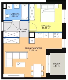 2 pokoje, mieszkanie 46,36 m², piętro 1, oferta nr 2H.1.276, Ogrody Geyera Apartamenty, Łódź, Śródmieście, ul. Piotrkowska 293/305