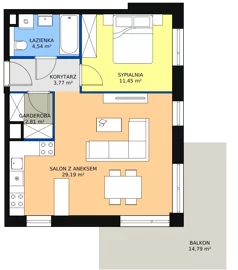 2 pokoje, mieszkanie 51,56 m², piętro 1, oferta nr 2H.1.277, Ogrody Geyera Apartamenty, Łódź, Śródmieście, ul. Piotrkowska 293/305