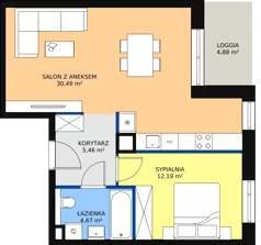 2 pokoje, mieszkanie 52,81 m², piętro 1, oferta nr 2H.1.283, Ogrody Geyera Apartamenty, Łódź, Śródmieście, ul. Piotrkowska 293/305