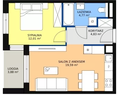 2 pokoje, mieszkanie 41,26 m², piętro 2, oferta nr 2D.2.138, Ogrody Geyera Apartamenty, Łódź, Śródmieście, ul. Piotrkowska 293/305