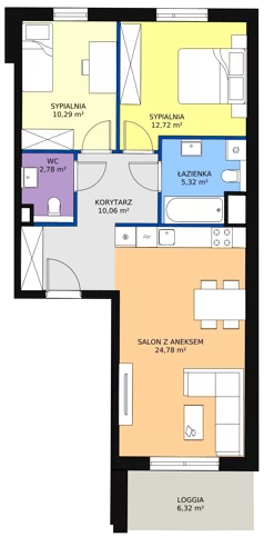 3 pokoje, mieszkanie 65,89 m², piętro 2, oferta nr 2D.2.141, Ogrody Geyera Apartamenty, Łódź, Śródmieście, ul. Piotrkowska 293/305