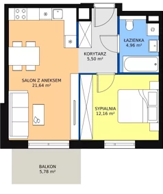 2 pokoje, mieszkanie 44,24 m², piętro 2, oferta nr 2E.2.179, Ogrody Geyera Apartamenty, Łódź, Śródmieście, ul. Piotrkowska 293/305