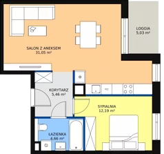 2 pokoje, mieszkanie 53,38 m², piętro 5, oferta nr 2H.5.322, Ogrody Geyera Apartamenty, Łódź, Śródmieście, ul. Piotrkowska 293/305