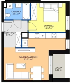 2 pokoje, mieszkanie 46,18 m², piętro 6, oferta nr 2D.6.166, Ogrody Geyera Apartamenty, Łódź, Śródmieście, ul. Piotrkowska 293/305