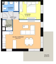 2 pokoje, mieszkanie 51,77 m², piętro 1, oferta nr 3J.1.363, Ogrody Geyera Apartamenty, Łódź, Śródmieście, ul. Piotrkowska 293/305