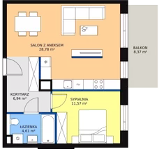 2 pokoje, mieszkanie 51,90 m², piętro 1, oferta nr 3J.1.369, Ogrody Geyera Apartamenty, Łódź, Śródmieście, ul. Piotrkowska 293/305