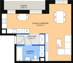 1 pokój, mieszkanie 43,83 m², piętro 2, oferta nr 3I.2.338, Ogrody Geyera Apartamenty, Łódź, Śródmieście, ul. Piotrkowska 293/305