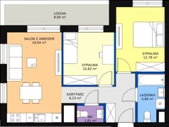 3 pokoje, mieszkanie 61,01 m², piętro 3, oferta nr F.1.3.02, ATAL SKY+, Katowice, Wełnowiec-Józefowiec, Wełnowiec, al. Wojciecha Korfantego 85-89