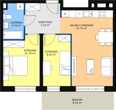3 pokoje, mieszkanie 55,81 m², piętro 1, oferta nr B1-K5-1-2, Żerniki Na Novo, Wrocław, Żerniki, ul. Maxa Berga
