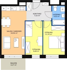 3 pokoje, mieszkanie 52,24 m², piętro 1, oferta nr B2-K2-1-2, Żerniki Na Novo, Wrocław, Żerniki, ul. Maxa Berga