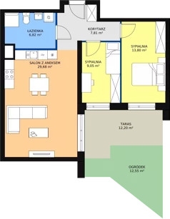 3 pokoje, mieszkanie 67,18 m², piętro 1, oferta nr B3-K1-1-2, Żerniki Na Novo, Wrocław, Żerniki, ul. Maxa Berga