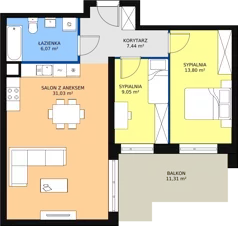 3 pokoje, mieszkanie 67,41 m², piętro 3, oferta nr B3-K1-3-2, Żerniki Na Novo, Wrocław, Żerniki, ul. Maxa Berga
