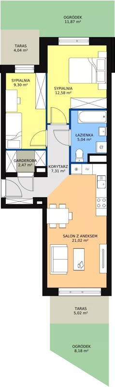 3 pokoje, mieszkanie 57,90 m², piętro 1, oferta nr B4-K1-1-3, Żerniki Na Novo, Wrocław, Żerniki, ul. Maxa Berga