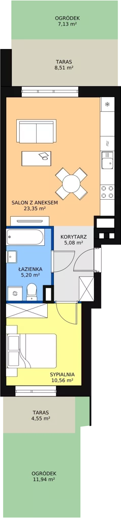 2 pokoje, mieszkanie 44,29 m², parter, oferta nr B4-K2-0-1, Żerniki Na Novo, Wrocław, Żerniki, ul. Maxa Berga