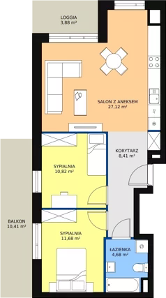 3 pokoje, mieszkanie 62,57 m², piętro 1, oferta nr B4-K1-1-1, Żerniki Na Novo, Wrocław, Żerniki, ul. Maxa Berga