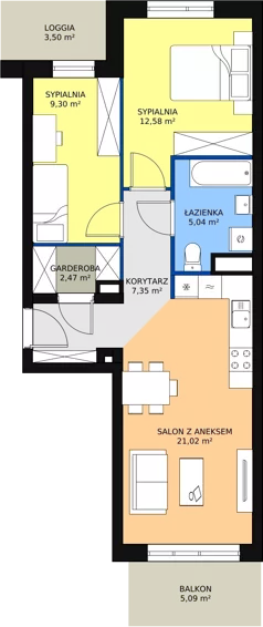 3 pokoje, mieszkanie 57,90 m², piętro 1, oferta nr B4-K1-1-3, Żerniki Na Novo, Wrocław, Żerniki, ul. Maxa Berga