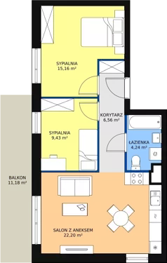 3 pokoje, mieszkanie 57,38 m², piętro 1, oferta nr B4-K3-1-4, Żerniki Na Novo, Wrocław, Żerniki, ul. Maxa Berga