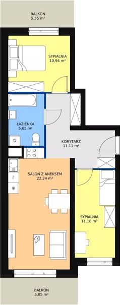 3 pokoje, mieszkanie 61,07 m², piętro 4, oferta nr B4-K1-4-4, Żerniki Na Novo, Wrocław, Żerniki, ul. Maxa Berga