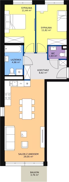3 pokoje, mieszkanie 68,11 m², piętro 1, oferta nr II-B3.A.M7, Strefa Cegielnia 2, Kraków, Wzgórza Krzesławickie, Zesławice, ul. Gustawa Morcinka