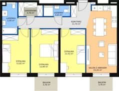 4 pokoje, mieszkanie 86,64 m², piętro 3, oferta nr II-B3.B.M19, Strefa Cegielnia 2, Kraków, Wzgórza Krzesławickie, Zesławice, ul. Gustawa Morcinka