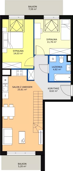 3 pokoje, mieszkanie 80,74 m², piętro 4, oferta nr 1A-4-1, Naramowice Odnova, Poznań, Naramowice, ul. Bielicowa