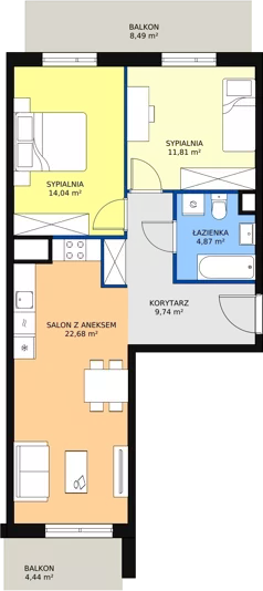 3 pokoje, mieszkanie 62,86 m², piętro 1, oferta nr 1B-1-3, Naramowice Odnova, Poznań, Naramowice, ul. Bielicowa