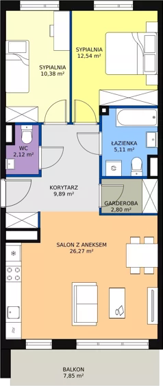3 pokoje, mieszkanie 68,94 m², piętro 2, oferta nr 1B-2-1, Naramowice Odnova, Poznań, Naramowice, ul. Bielicowa