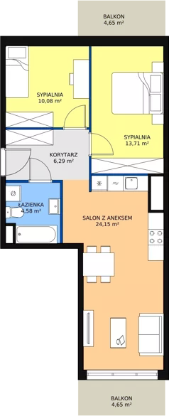 3 pokoje, mieszkanie 58,76 m², piętro 1, oferta nr 1E-1-1, Naramowice Odnova, Poznań, Naramowice, ul. Bielicowa
