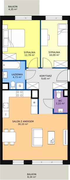 3 pokoje, mieszkanie 69,23 m², piętro 1, oferta nr 1E-1-3, Naramowice Odnova, Poznań, Naramowice, ul. Bielicowa
