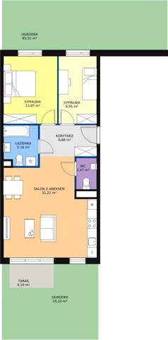 3 pokoje, mieszkanie 69,73 m², parter, oferta nr 1F-0-3, Naramowice Odnova, Poznań, Naramowice, ul. Bielicowa