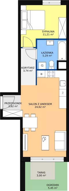2 pokoje, mieszkanie 47,47 m², parter, oferta nr 2A-0-1, Naramowice Odnova, Poznań, Naramowice, ul. Bielicowa