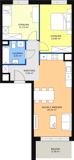 3 pokoje, mieszkanie 63,79 m², piętro 2, oferta nr 2A-2-5, Naramowice Odnova, Poznań, Naramowice, ul. Bielicowa