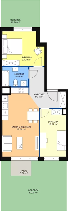 3 pokoje, mieszkanie 63,12 m², parter, oferta nr 2B-0-3, Naramowice Odnova, Poznań, Naramowice, ul. Bielicowa