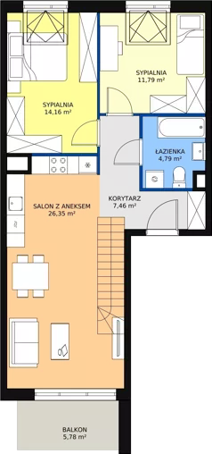 3 pokoje, mieszkanie 83,58 m², piętro 4, oferta nr 2C-4-1, Naramowice Odnova, Poznań, Naramowice, ul. Bielicowa