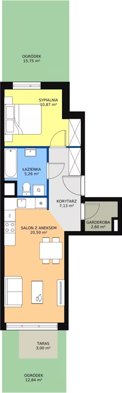 2 pokoje, mieszkanie 46,30 m², parter, oferta nr 2E-0-3, Naramowice Odnova, Poznań, Naramowice, ul. Bielicowa