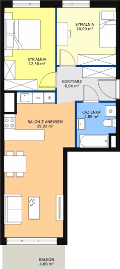 3 pokoje, mieszkanie 59,40 m², piętro 1, oferta nr 2E-1-3, Naramowice Odnova, Poznań, Naramowice, ul. Bielicowa