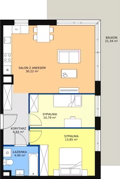 3 pokoje, mieszkanie 66,69 m², piętro 1, oferta nr 3A-1-1, Naramowice Odnova, Poznań, Naramowice, ul. Bielicowa