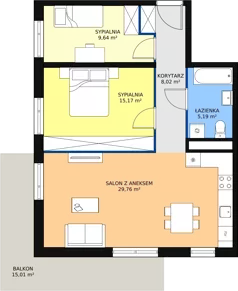 3 pokoje, mieszkanie 67,84 m², piętro 1, oferta nr 3A-1-3, Naramowice Odnova, Poznań, Naramowice, ul. Bielicowa