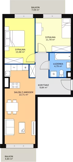 3 pokoje, mieszkanie 62,49 m², piętro 2, oferta nr 3A-2-5, Naramowice Odnova, Poznań, Naramowice, ul. Bielicowa