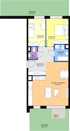 3 pokoje, mieszkanie 69,54 m², parter, oferta nr 3B-0-1, Naramowice Odnova, Poznań, Naramowice, ul. Bielicowa