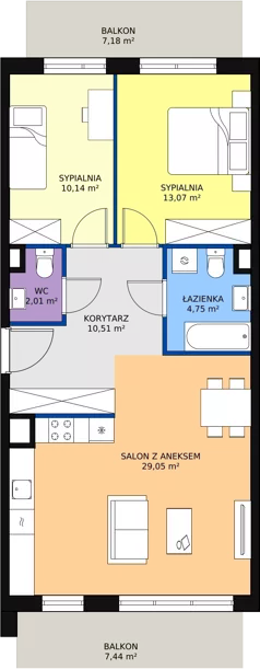 3 pokoje, mieszkanie 69,35 m², piętro 1, oferta nr 3B-1-1, Naramowice Odnova, Poznań, Naramowice, ul. Bielicowa