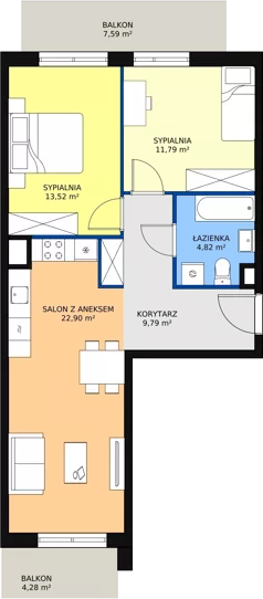 3 pokoje, mieszkanie 62,71 m², piętro 1, oferta nr 3B-1-3, Naramowice Odnova, Poznań, Naramowice, ul. Bielicowa