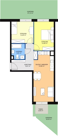 3 pokoje, mieszkanie 63,76 m², parter, oferta nr 3C-0-1, Naramowice Odnova, Poznań, Naramowice, ul. Bielicowa